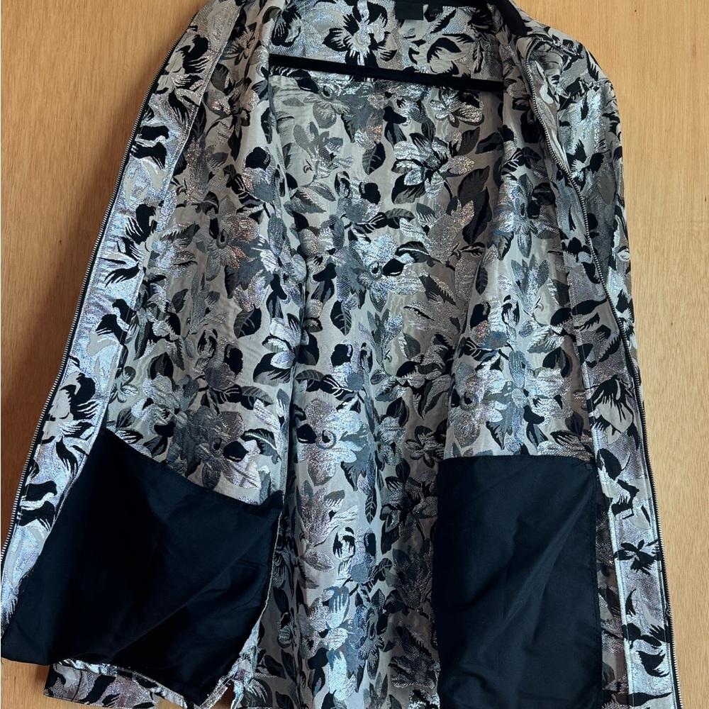 ASOS Edition Silver Metallic Shiny Black Floral Zip Shirt Jacket 2XL XXL 3XL - Picture 8 of 13
